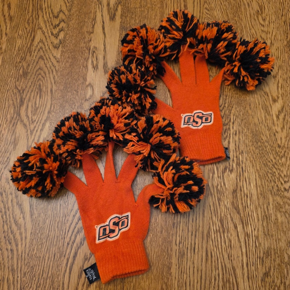 Spirit Fingerz Oklahoma State OSU Cowboys Pom Pom Cheer Gloves Orange Black NCAA
